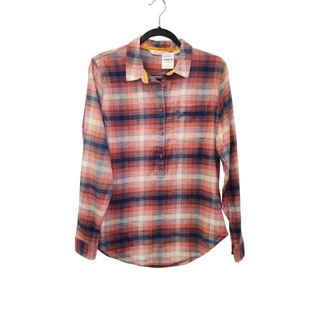Orvis Womens Plaid Tech Flannel Tunic Shirt M Cotton Blend Long Sleeve 2512